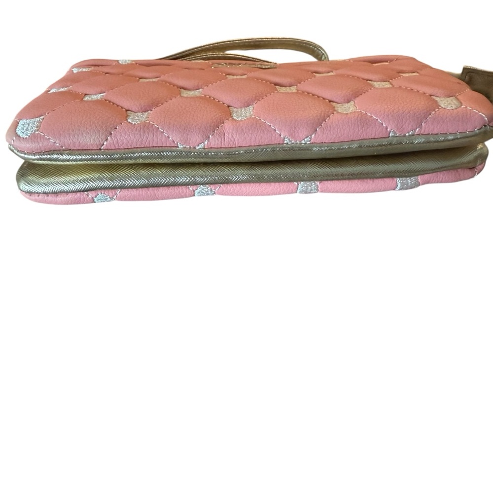 NWT Betsey Johnson Luv Betsey Coral Quilted Double Pouch Wristlet - Picture 3 of 8